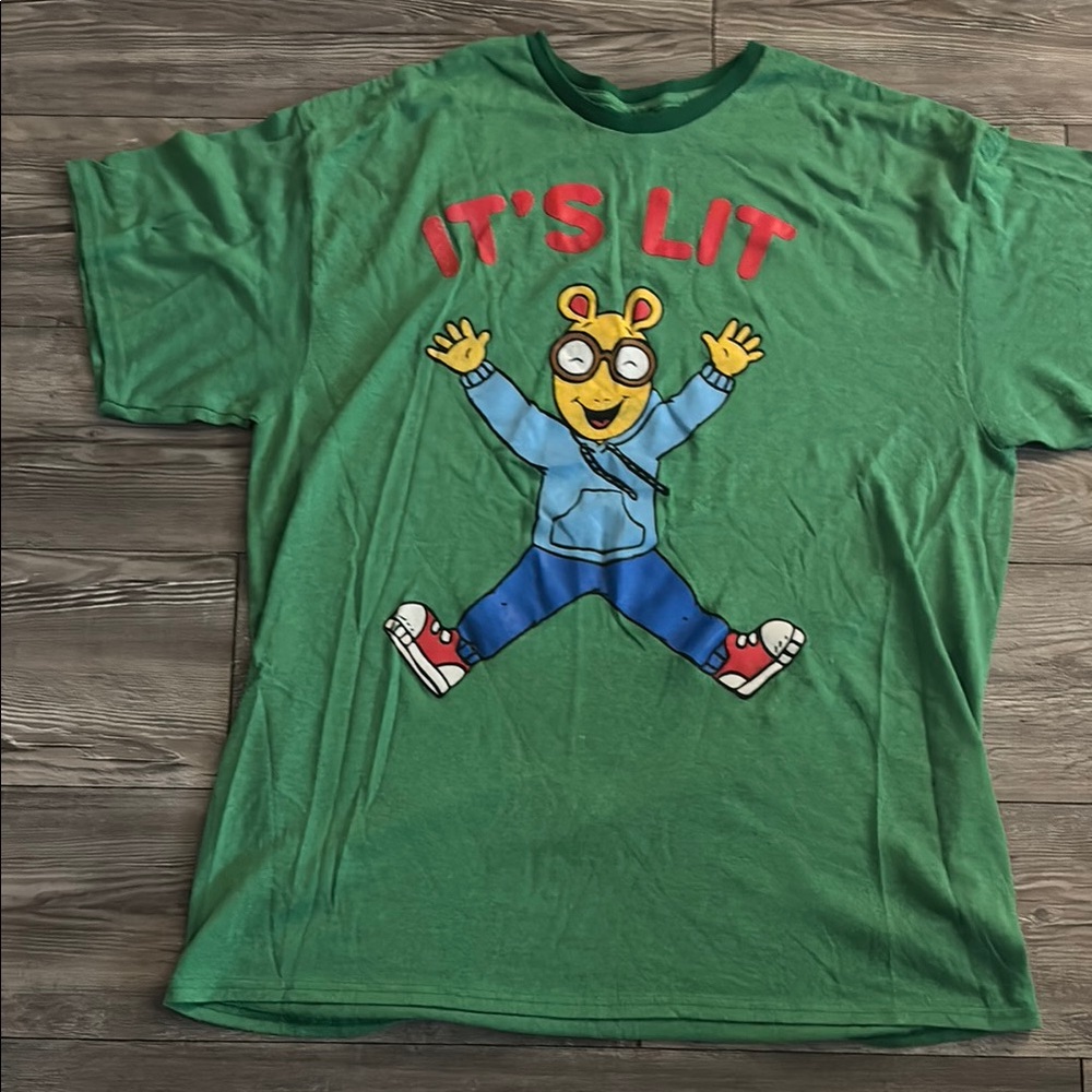 Vibrant Green Cartoon Character Short Sleeve Tee